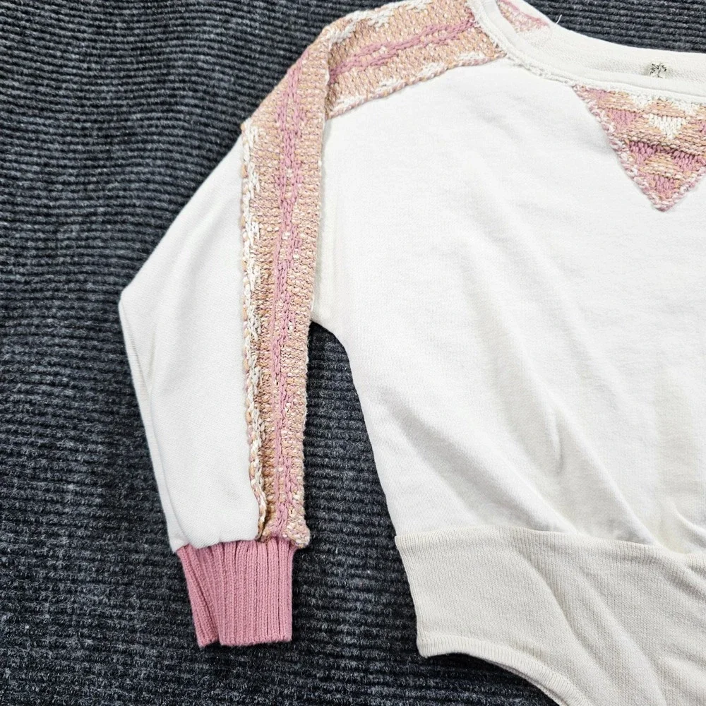 Free People Bodysuit Womens Small Off White Knitted Balloon Sleeve Round Neck